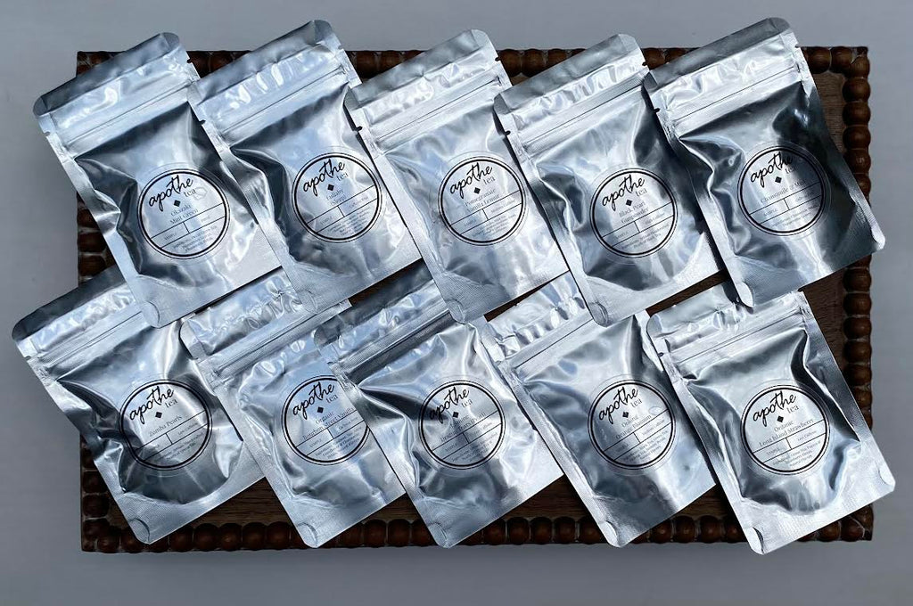 The entire Apothe Artisan Tea Collection. Generous samples of all ten varieties. Check out the stories and specific health benefits associated with each tea!