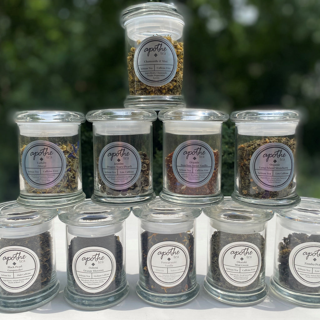 All teas come in a beautiful glass vessel with glass lid for storage. Capacity is based on weight as all teas differ in density.  Collect them all and order refills in recyclable bags!