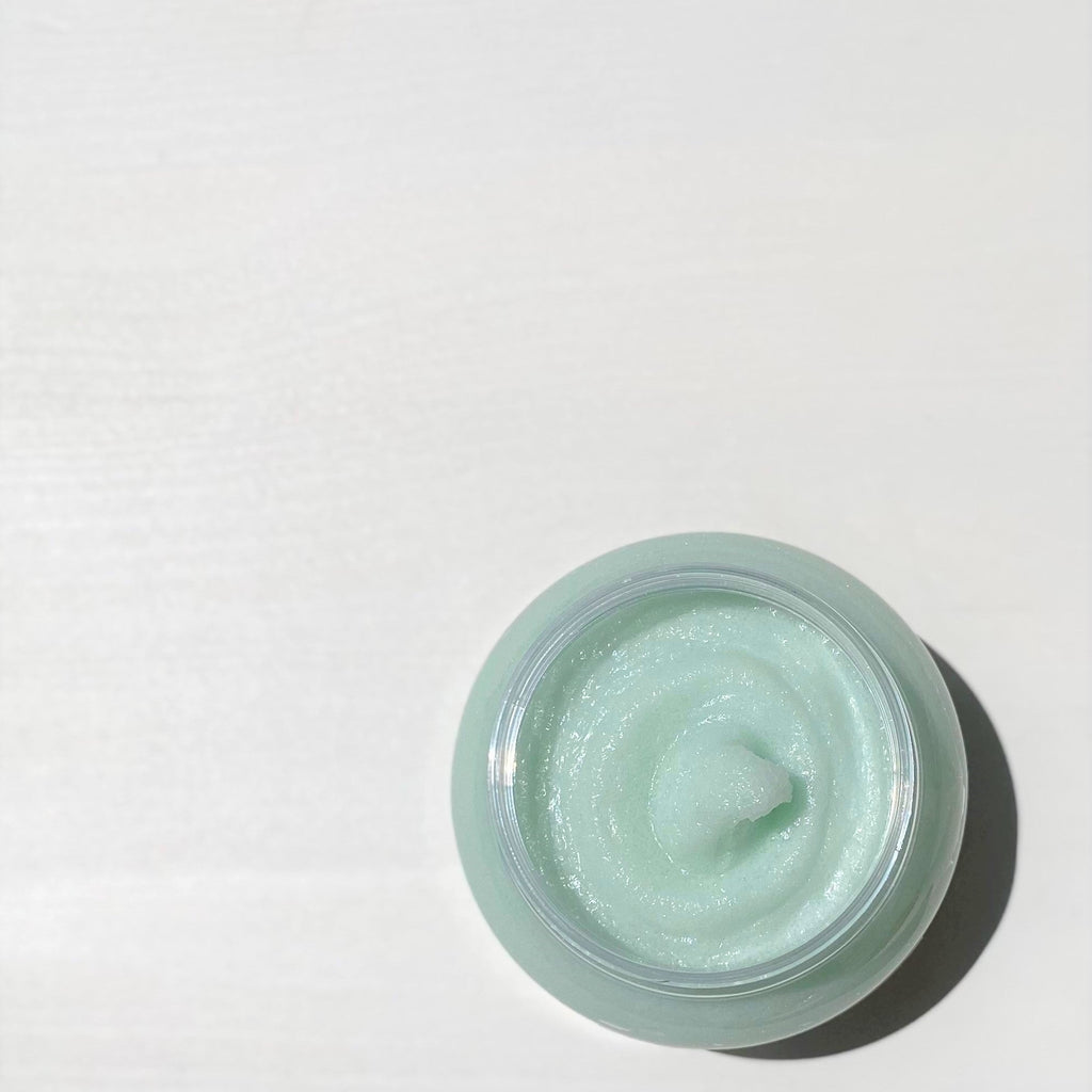 Fine sugar scrub made with all natural butters and oils. This opulent skin polish transforms into a rich, luxurious lather upon contact with water, eliminating the need for traditional soap.